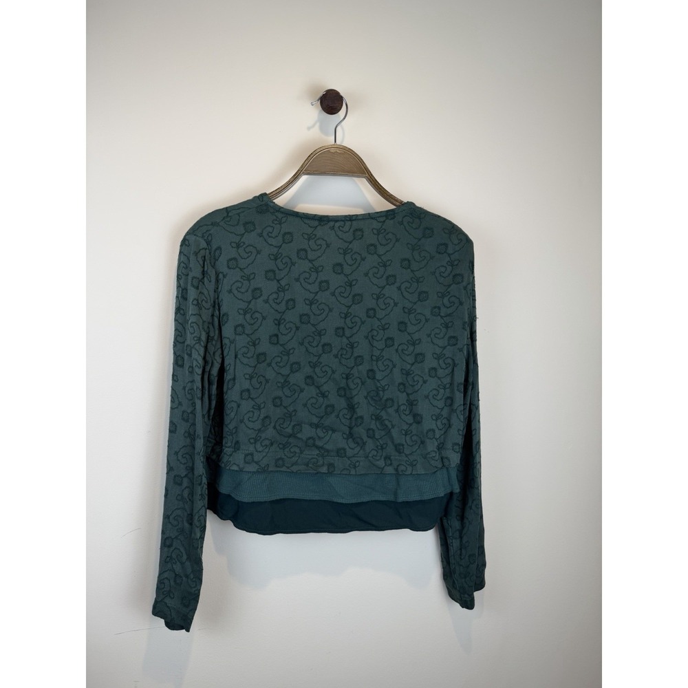 Vintage J. Jill Women's Hunter Green Wood Buttoned Cardigan Floral Vine S Folk - Picture 2 of 6